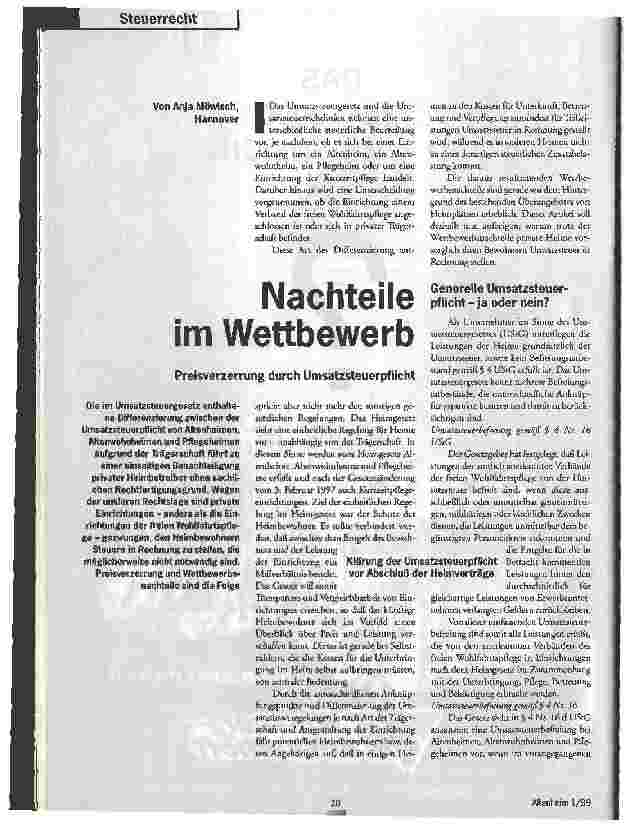 Vorschauseite 1: Nachteile im Wettbewerb Preisverzerrungen durch Umsatzsteuerpflicht