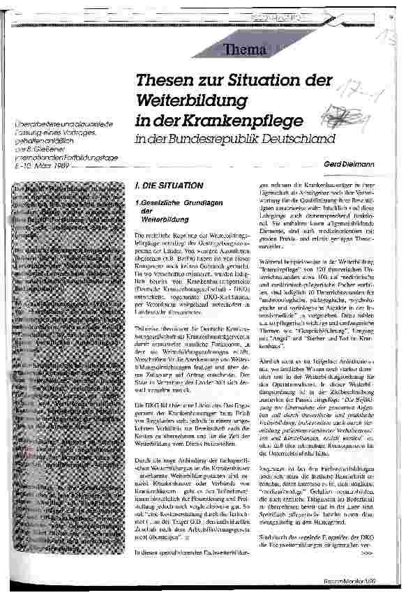 Vorschauseite 1: Thesen zur Situation der Weiterbildung in der Krankenpflege in der BRD