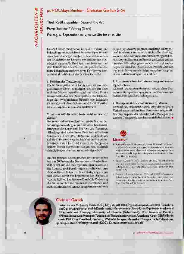 Vorschauseite 1: Titel: Radikulopathie State of the Art Form: Seminar / Vortrag (S-04)