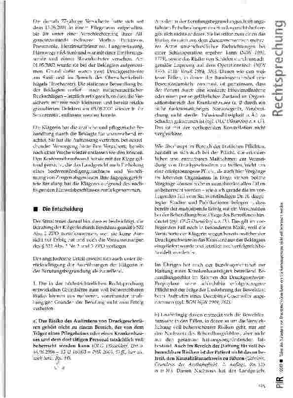 Vorschauseite 2: Risiko des Auftretens von Druckgeschwüren kann von Krankenhauspersonal nicht voll beherrscht werden