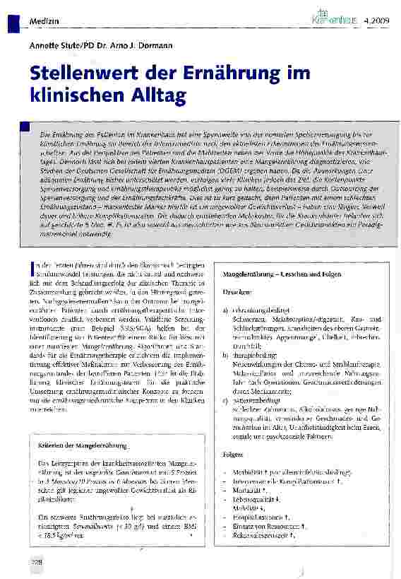 Vorschauseite 1: Stellenwert der Ernährung im klinischen Alltag