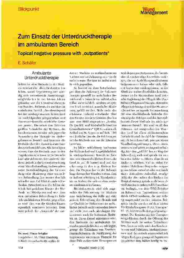 Vorschauseite 1: Zum Einsatz der Unterdrucktherapie im ambulanten Bereich