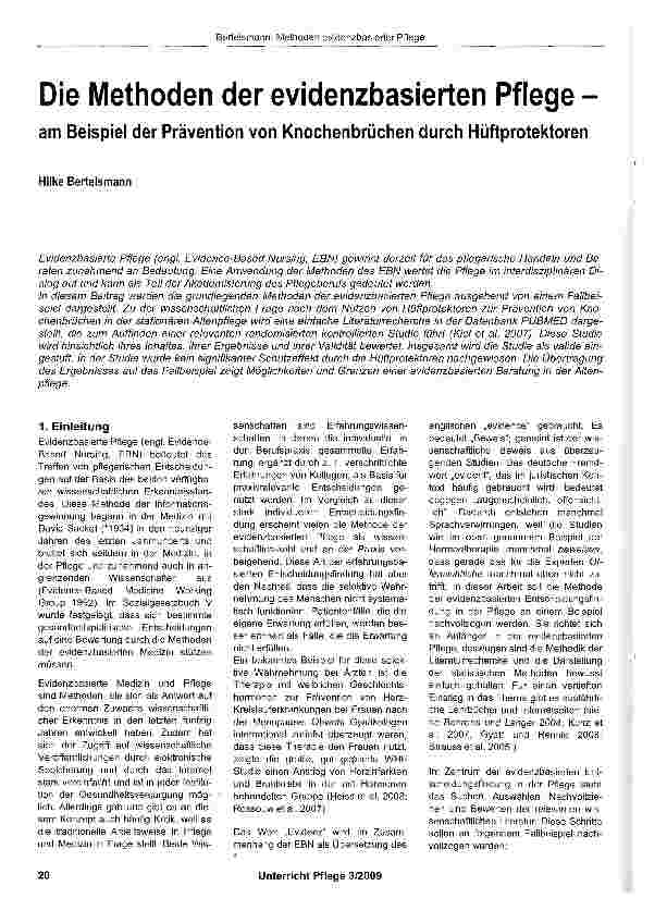 Vorschauseite 1: Die Methoden der evidenzbasierten Pflege -am Beispiel der Prävention von Knochenbrüchen durch Hüftprotektoren