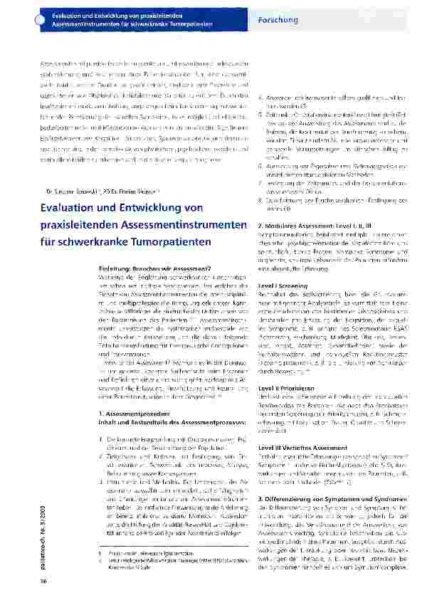 Vorschauseite 1: Evaluation und Entwicklung von praxisleitenden Assessmentinstrumenten für schwerkranke Tumorpatienten