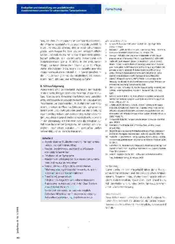 Vorschauseite 5: Evaluation und Entwicklung von praxisleitenden Assessmentinstrumenten für schwerkranke Tumorpatienten