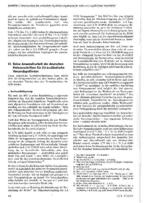 Vorschauseite 2: Der einheitliche Apothekenabgabepreis für verschreibungspflichtige Arzneimittel — Preisbindung auch für ausländische Versandapotheken innerhalb der EU
