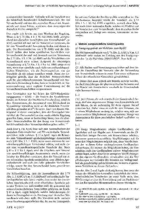 Vorschauseite 3: Der einheitliche Apothekenabgabepreis für verschreibungspflichtige Arzneimittel — Preisbindung auch für ausländische Versandapotheken innerhalb der EU