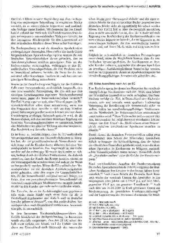 Vorschauseite 5: Der einheitliche Apothekenabgabepreis für verschreibungspflichtige Arzneimittel — Preisbindung auch für ausländische Versandapotheken innerhalb der EU