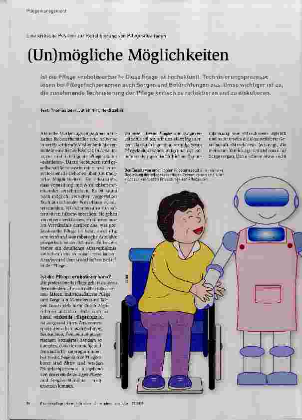 Vorschauseite 1: Eine kritische Position zur Robotisierung von Pflegesituationen (Un) mögliche Möglichkeiten