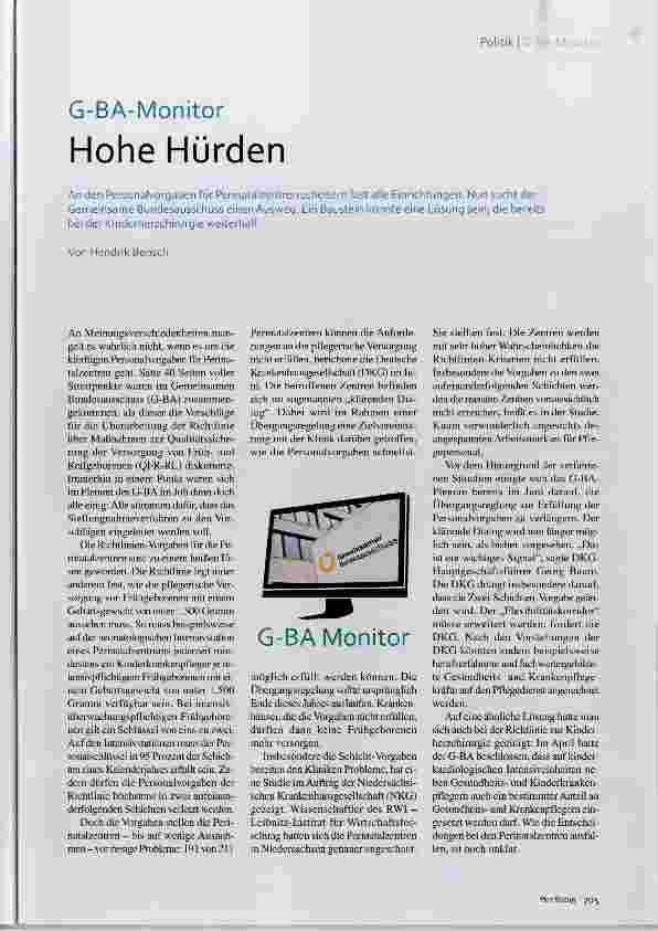 Vorschauseite 1: G-BA-Monitor Hohe Hürden