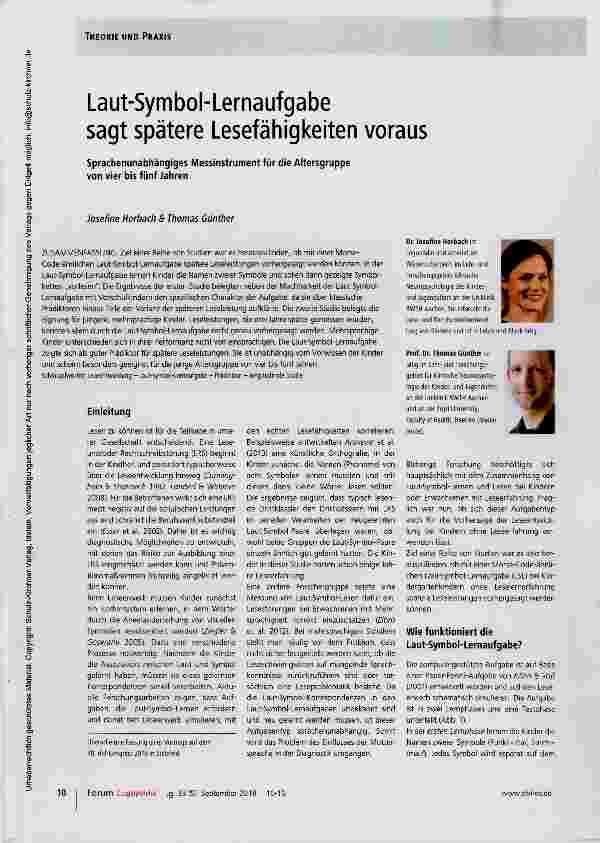 Vorschauseite 1: Laut-Symbol-Lernaufgabe sagt spätere Lesefähigkeiten voraus