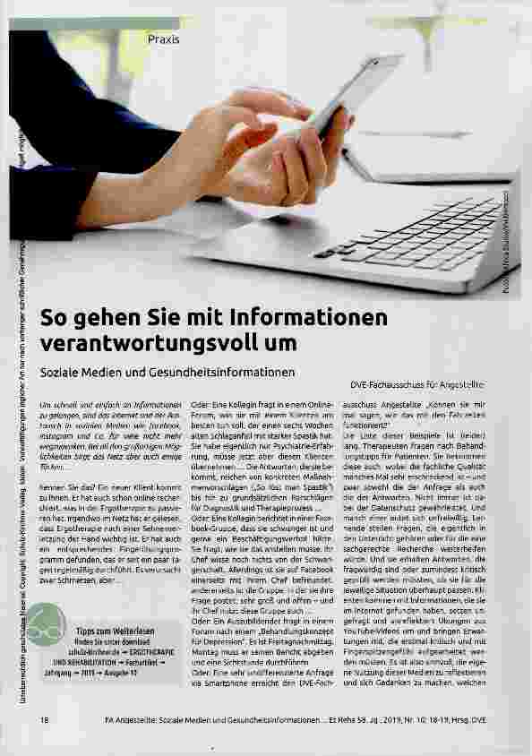 Vorschauseite 1: So gehen Sie mit InFormationen verantwortungsvoll um Soziale Medien und Gesundheitsinformationen