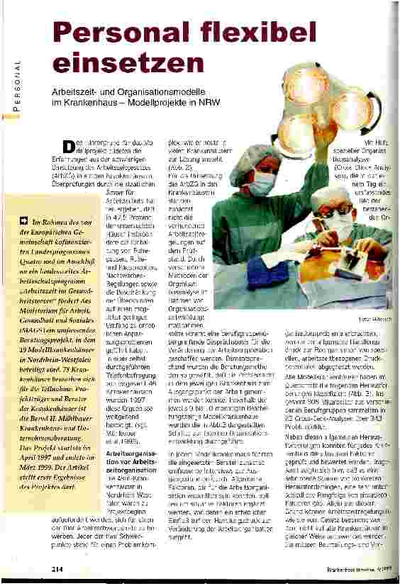 Vorschauseite 1: Personal flexibel einsetzen Arbeitszeitund Organisationsmodelle im Krankenhaus - Modellprojekte in NRW
