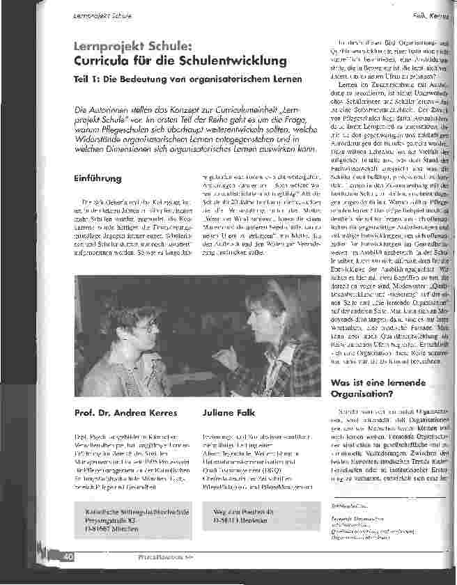 Vorschauseite 1: Lernprojekt Schule: Curricula für die Schulentwicklung Teil 1: Die Bedeutung von organisatorischem Lernen