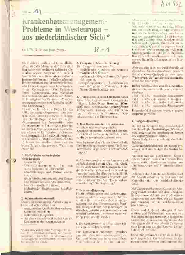 Vorschauseite 1: Krankenhausmanagement-Probleme in Westeuropa - aus niederländischer Sicht
