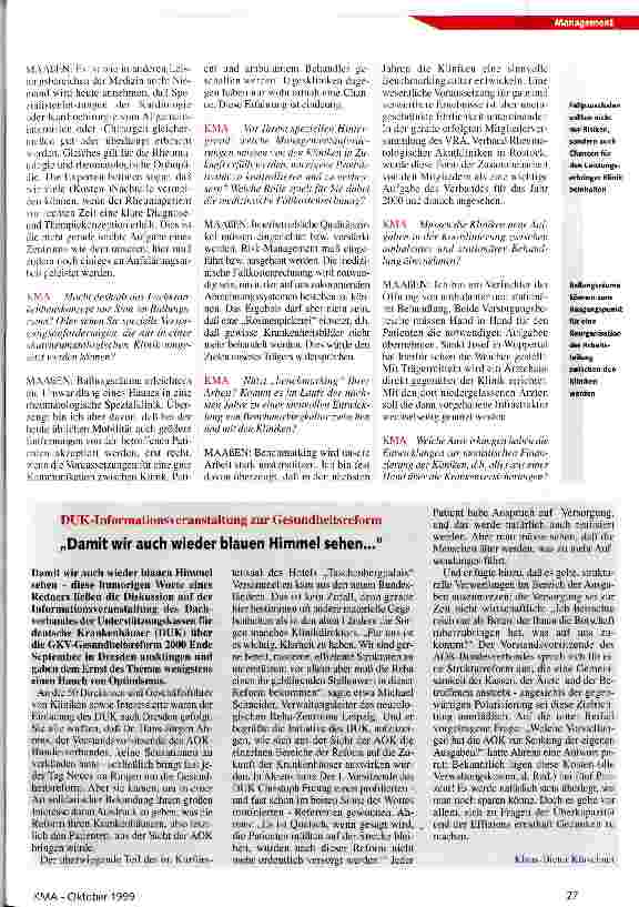 Vorschauseite 2: Patientenzuwendung aus christlicher Tradition, zukunftssichere Leistungsangebote durch Originalität! Aktuelles Interview: Josef Maaßen zum Wandel seines Hauses zum Rheumaspezialis…