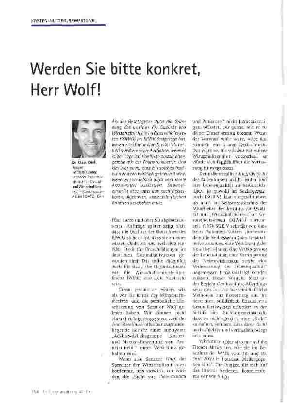 Vorschauseite 1: Werden Sie bitte konkret, Herr Wolf!