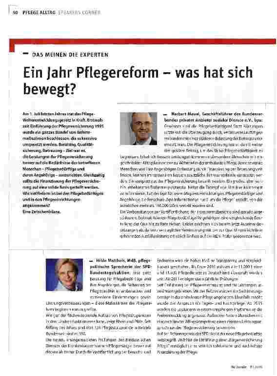 Vorschauseite 1: Ein Jahr Pflegereform - was hat sich bewegt?