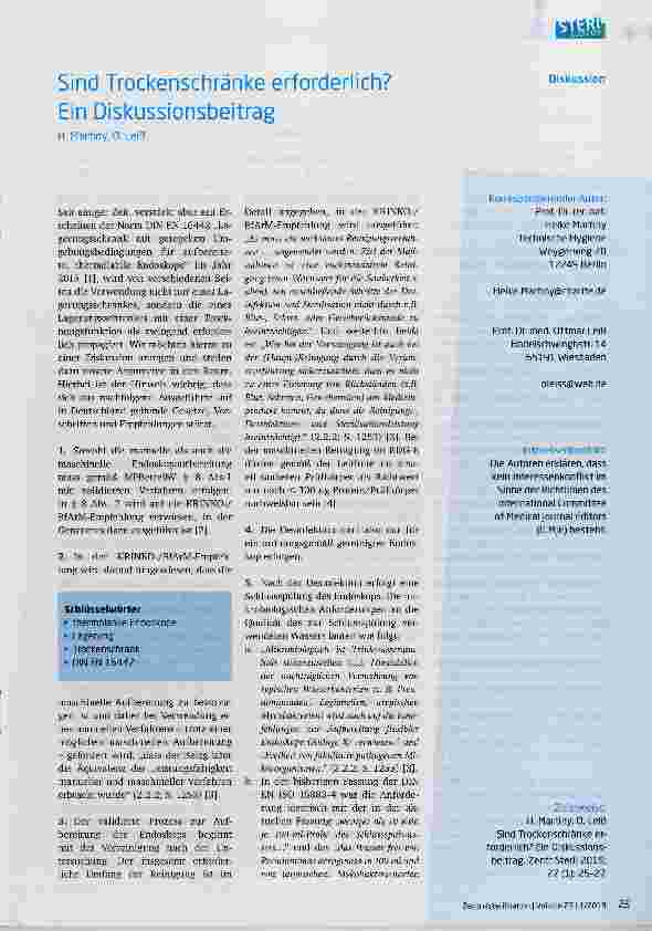Vorschauseite 1: Sind Trockenschränke erforderlich? Ein Diskussionsbeitrag