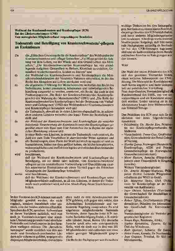 Vorschauseite 3: 19. Internationaler Kongreß für Krankenpflege des ICN Sitzung des Rates der Ländervertreter (CNR) vom 27.-31.5.89