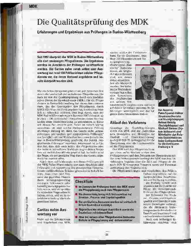 Vorschauseite 1: Die Qualitätsprüfung des MDK Erfahrungen und Ergebnisse aus Prüfungen in Baden-Württemberg