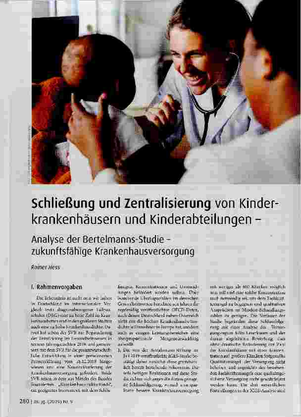 Vorschauseite 1: Schließung und Zentralisierung von Kinder krankenhäusern und Kinderabteilungen -Analyse der Bertelmanns-Studie zukunftsfähige Krankenhausversorgung