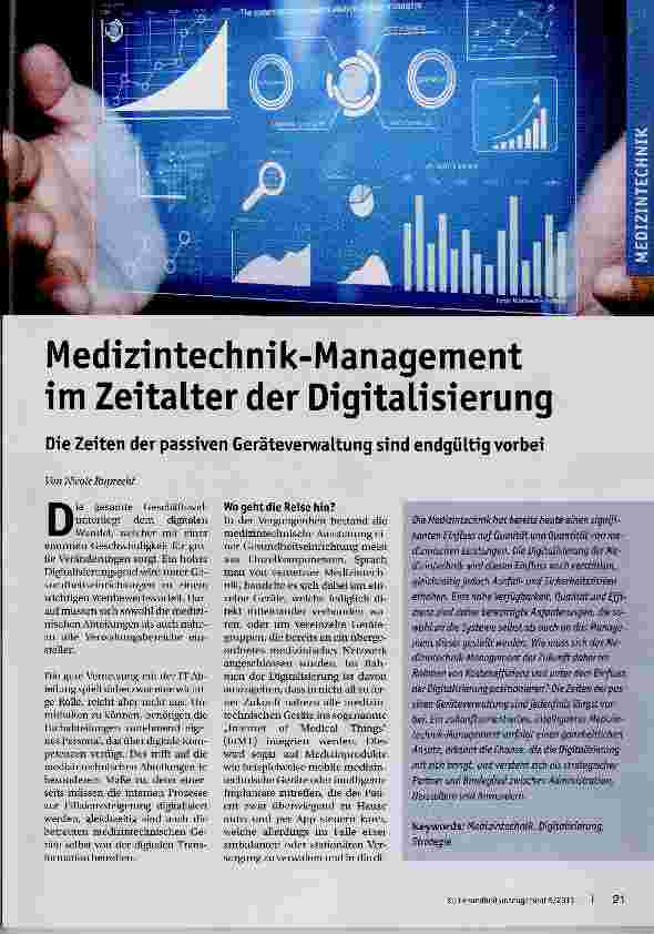 Vorschauseite 1: Medizlntechnlk-Management im Zeitalter der Digitalisierung Die Zeiten der passiven Geräteverwaltung sind endgültig vorbei