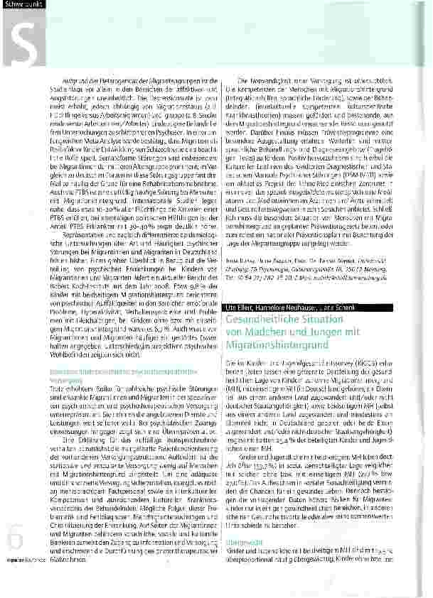 Vorschauseite 1: Gesundheitliche Situation von Mädchen und Jungen mit Migrationshintergrund