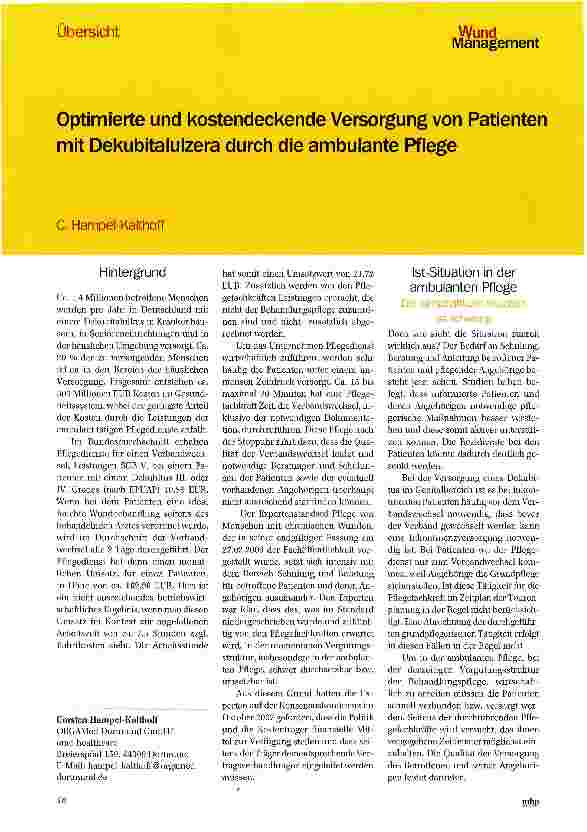 Vorschauseite 1: Optimierte und kostendeckende Versorgung von Patienten mit Dekubitalulzera durch die ambulante Pflege