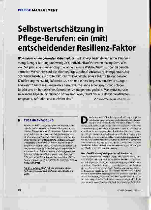 Vorschauseite 1: Selbstwertschätzung in Pflege-Berufen: ein (mit) entscheidender Resilienz-Faktor