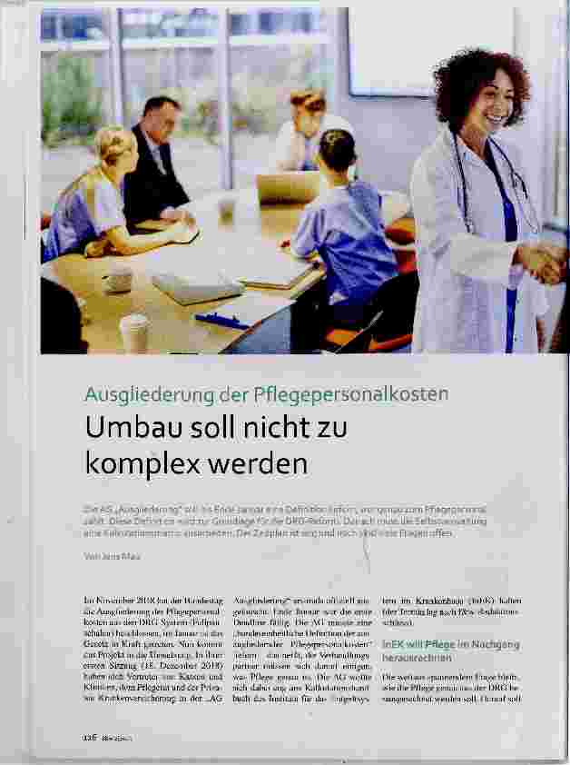 Vorschauseite 1: Ausgliederung der Pflegepersonalkosten Umbau soll nicht zu komplex werden