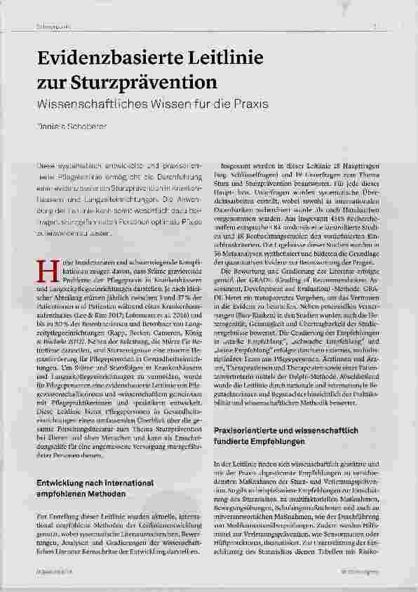 Vorschauseite 1: Evidenzbasierte Leitlinie zur Sturzprävention