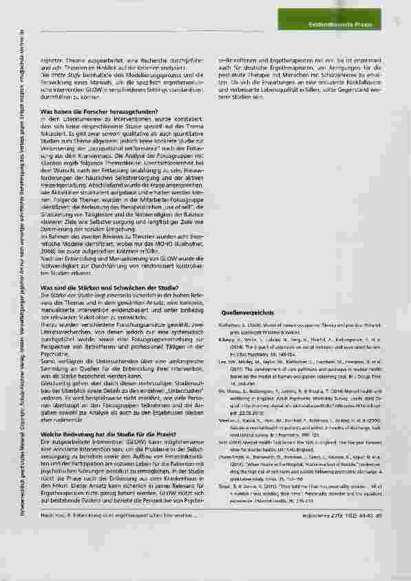 Vorschauseite 2: Nutzerfreundliche Studienzusammenfassung Entwicklung einer ergotherapeutischen Intervention für Erwachsene mit einer diagnostizierten psychotischen Störung nach Entlassung aus dem…