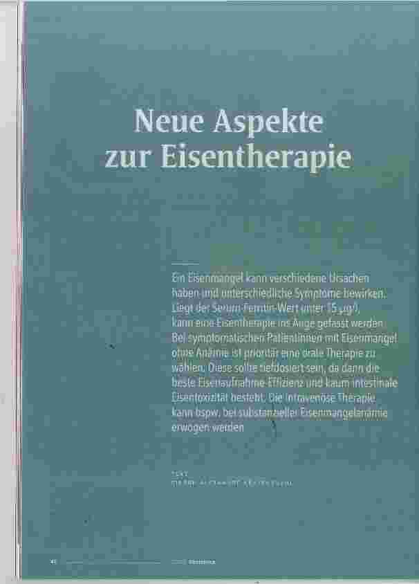 Vorschauseite 1: Neue Aspekte zur Eisentherapie
