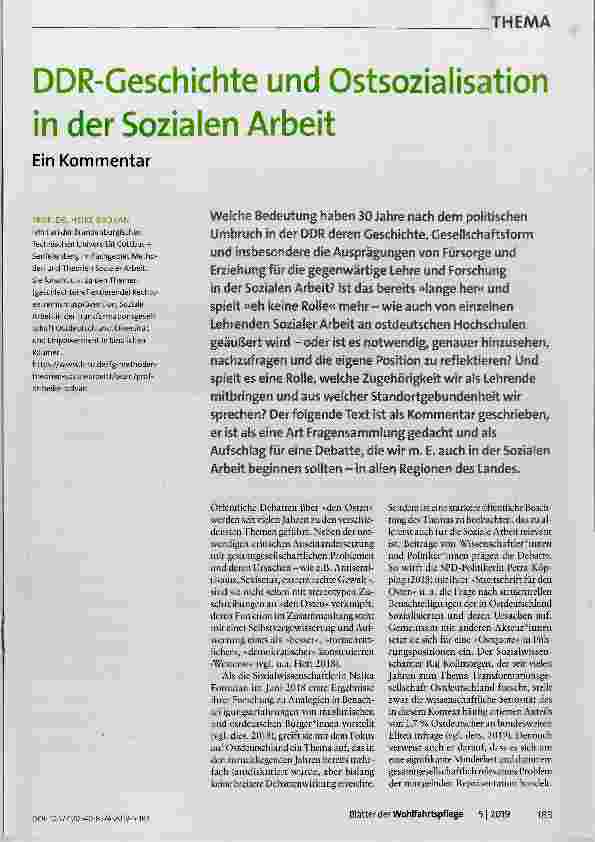 Vorschauseite 1: DDR-Geschichte und Ostsozialisation in der Sozialen Arbeit