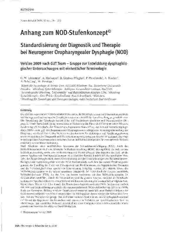 Vorschauseite 1: Standardisierung der Diagnostik und Therapie bei Neurogener Oropharyngealer Dysphagie (NOD)