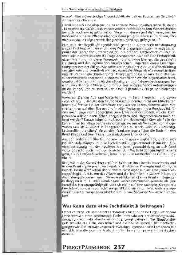 Vorschauseite 2: Wege zu einer beruflichen Mündigkeit Beitrag zur Diskussion Fachdidaktik Pflege