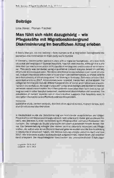 Vorschauseite 1: Man fühlt sich nicht dazugehörig wie Pflegekräfte mit Migrationshintergrund Diskriminierung Im beruflichen Alltag erleben