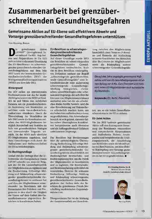 Vorschauseite 1: Zusammenarbeit bei grenzüberschreitenden Gesundheitsgefahren