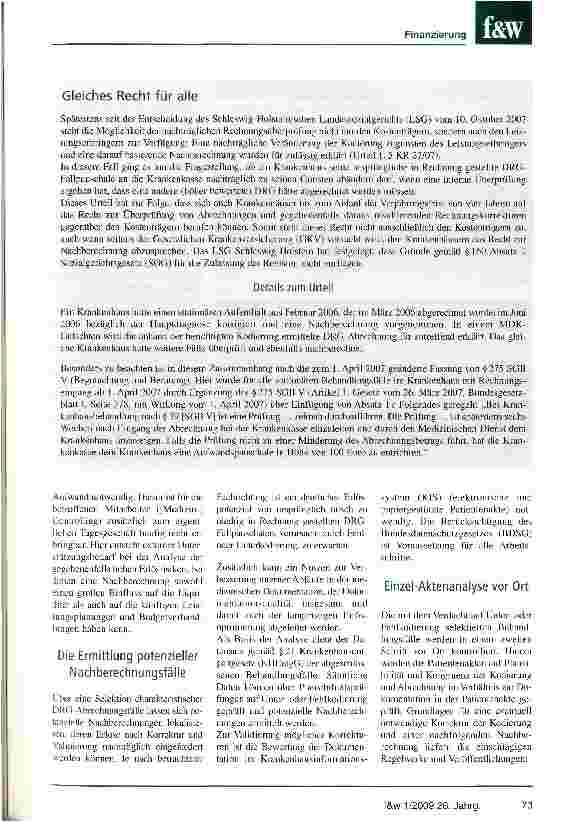 Vorschauseite 2: Nachträgliche Rechnungsüberprüfung Unterstützung der Krankenhäuser bei der Erlössicherung