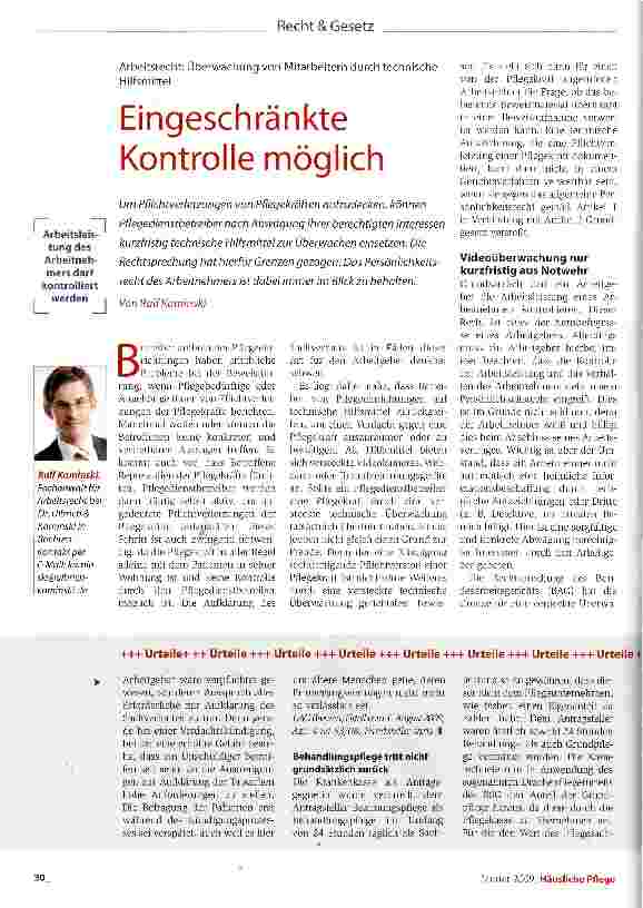 Vorschauseite 1: Arbeitsrecht: Überwachung von Mitarbeitern durch technische HilfsmittelEingeschränkte Kontrolle möglich