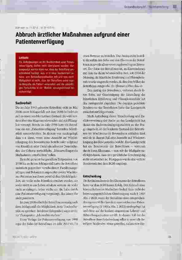 Vorschauseite 1: Abbruch ärztlicher Maßnahmen aufgrund einer Patientenverfügung
