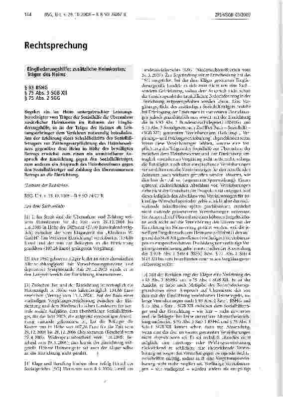 Vorschauseite 1: Eingliederungshilfe; zusätzliche Heimkosten; Träger des Heims