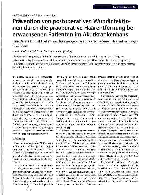 Vorschauseite 1: Prävention von postoperativen Wundinfektionen durch die präoperative Haarentfernung bei erwachsenen Patienten im Akutkrankenhaus