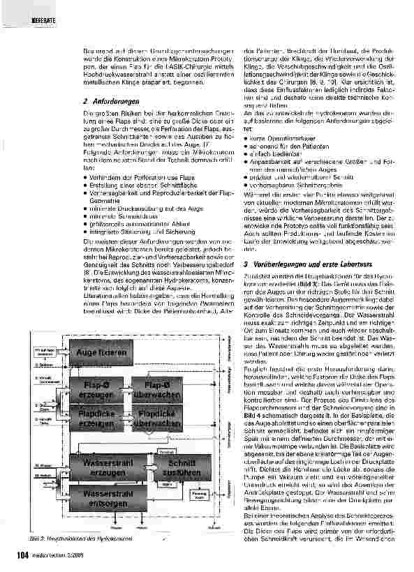 Vorschauseite 2: Hornhautschnitt mit Hochdruck Wasserstrahl für die LASIK-OPLaborversuche mit einem neu entwickelten Mikrokeratom an Kunststoffund Schweineaugen