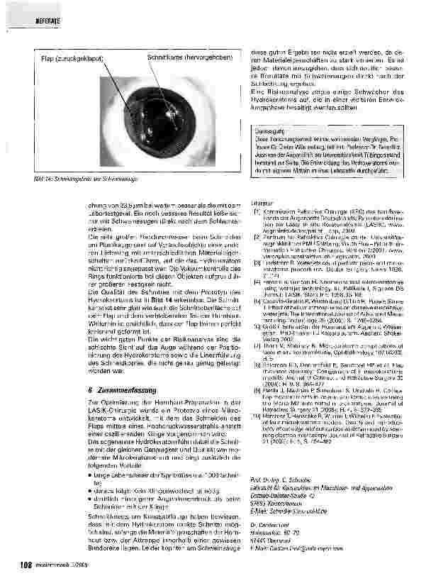 Vorschauseite 6: Hornhautschnitt mit Hochdruck Wasserstrahl für die LASIK-OPLaborversuche mit einem neu entwickelten Mikrokeratom an Kunststoffund Schweineaugen