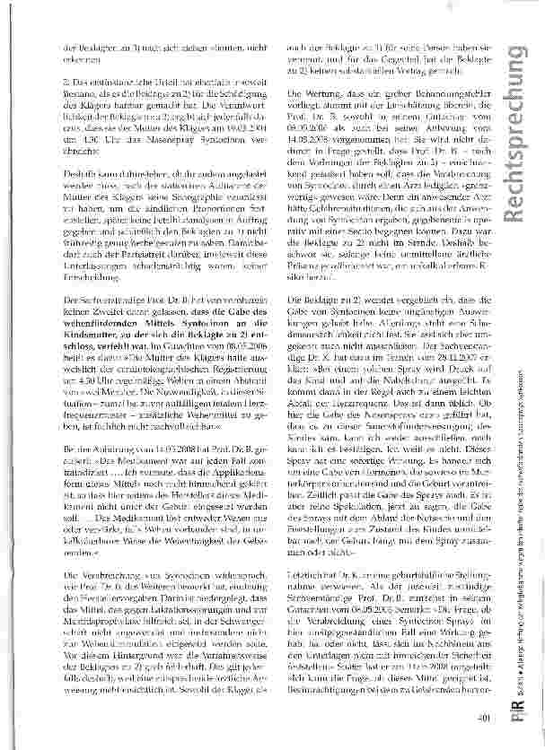 Vorschauseite 5: Alleinige Haftung der Beleghebamme wegen fehlerhafter Gabe des wehenfördernden Nasensprays Syntocinon