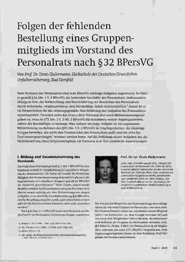 Vorschauseite 1: Folgen der fehlenden Bestellung eines Gruppenmitglieds im Vorstand des Personalrats nach § 32 BPersVG