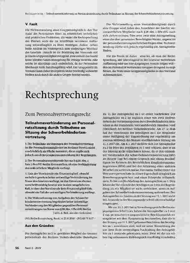 Vorschauseite 6: Folgen der fehlenden Bestellung eines Gruppenmitglieds im Vorstand des Personalrats nach § 32 BPersVG