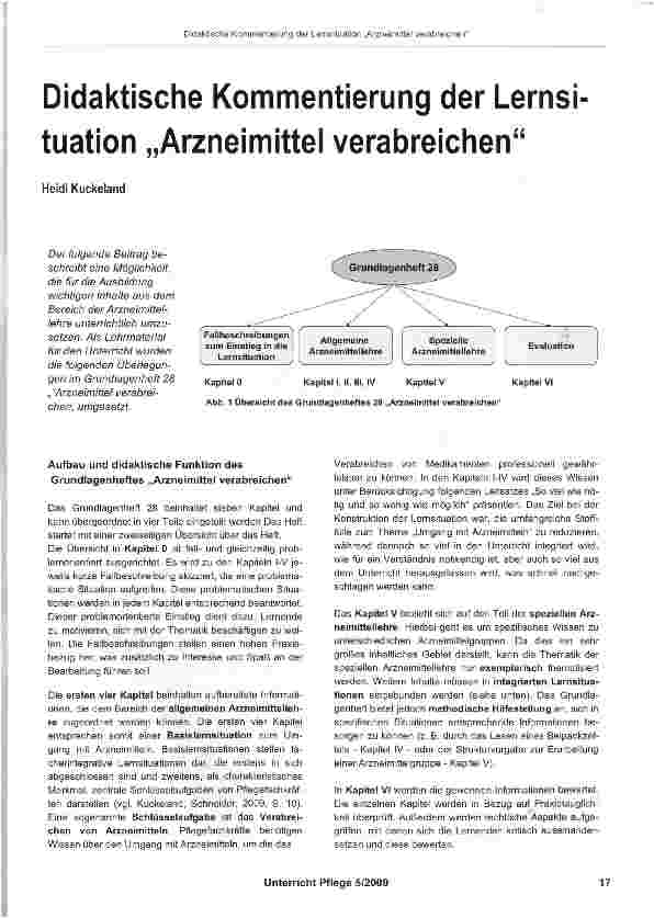 Vorschauseite 1: Didaktische Kommentierung der Lernsi tuation „Arzneimittel verabreichen